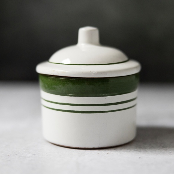 Small green white stoneware cheese crock canister with lid Pottery Craft Rondele - Picture 4 of 9